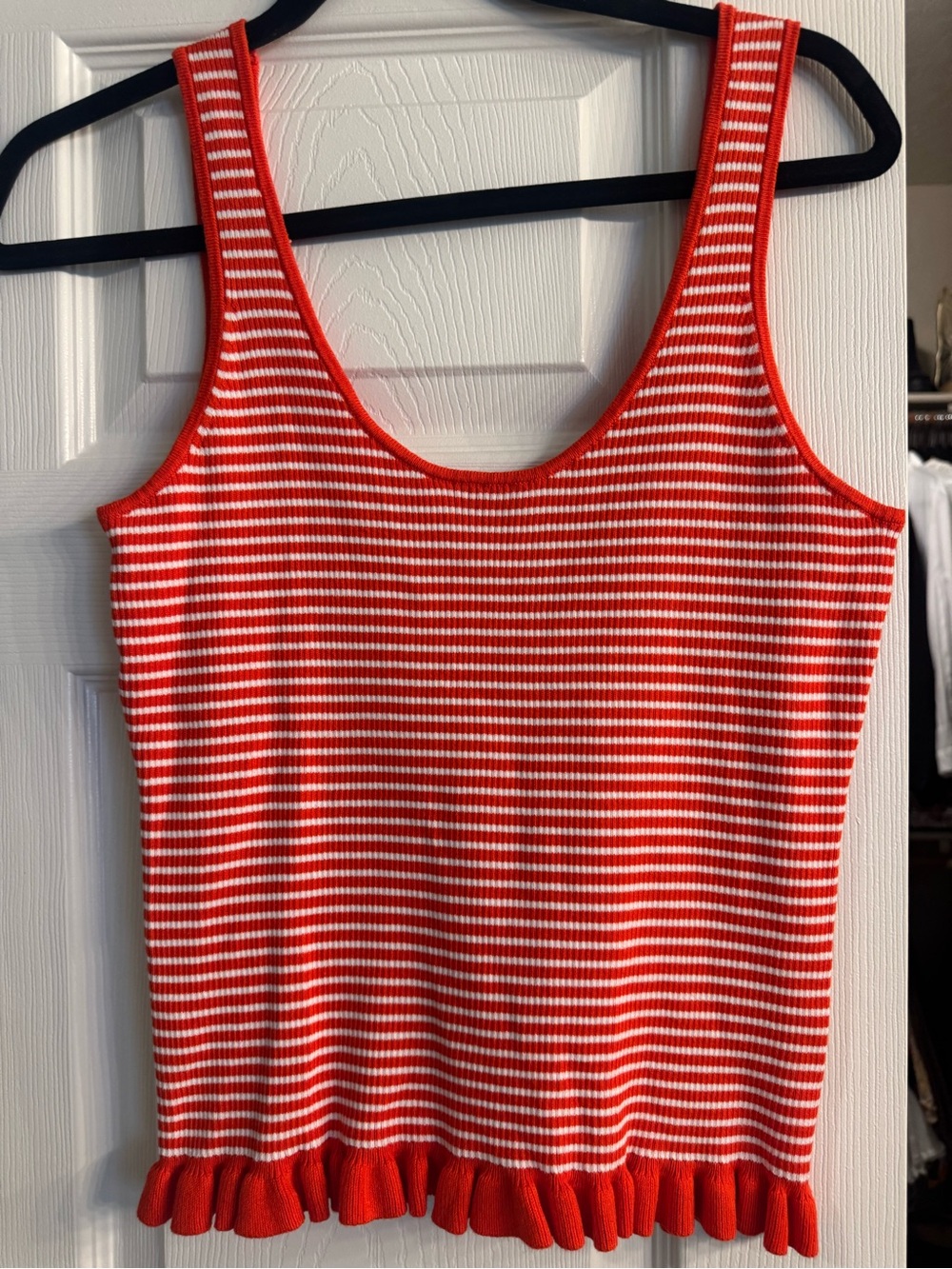 Striped Red & White Ruffle-Hem Tank Top